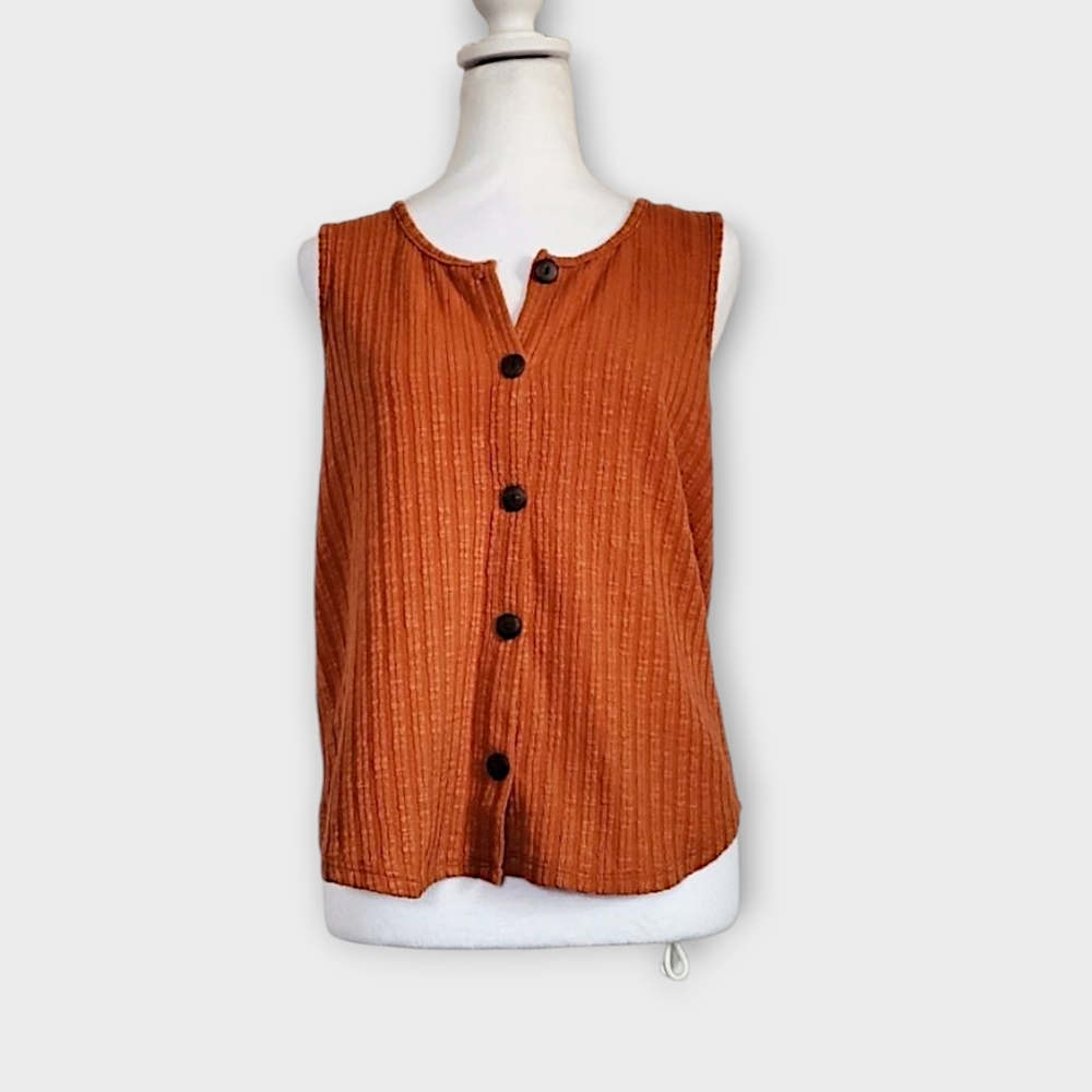 W5 Rustic Orange Ribbed Knit Button-Front Tank Top - Picture 2 of 6